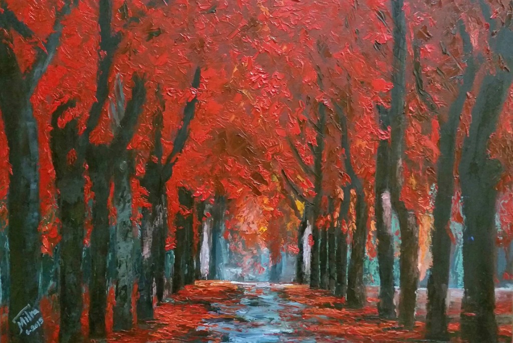 Red Autumn, 24x20x.75", Oil on Canvas
