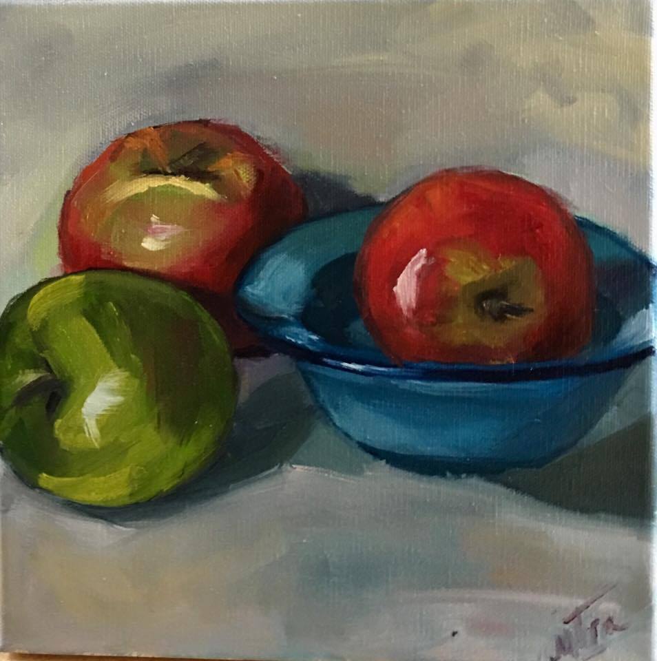 Sleepy Apples,10x10", Oil on Canvas, $55 (FREE SHIPPING &amp; HANDLING WITHIN THE U.S.)